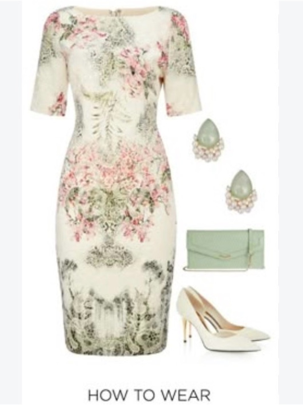Floral Lace Sheath Dress - Cream with Pink & Green